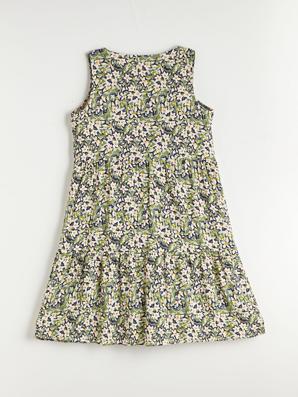 Yeşil V Yaka Çiçekli A Kesim Elbise-5