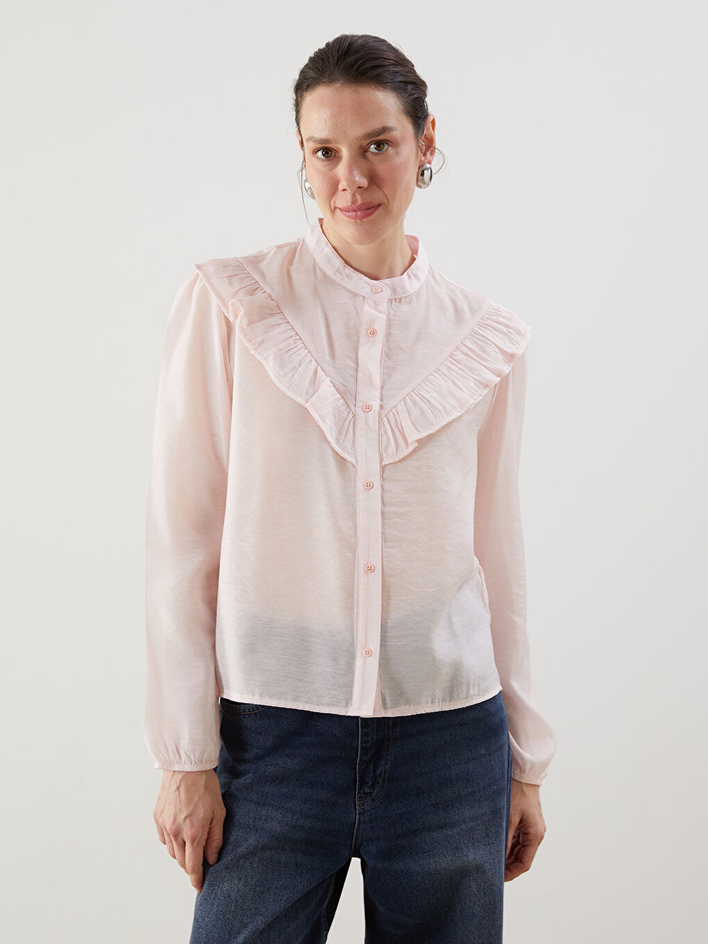 Pembe Hakim Yaka Şifon Kadın Gömlek