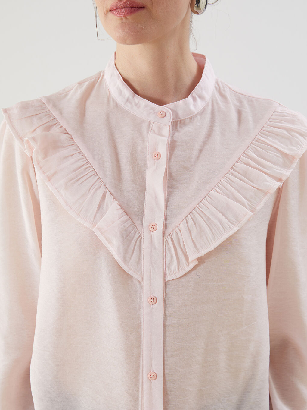 Pembe Hakim Yaka Şifon Kadın Gömlek-2