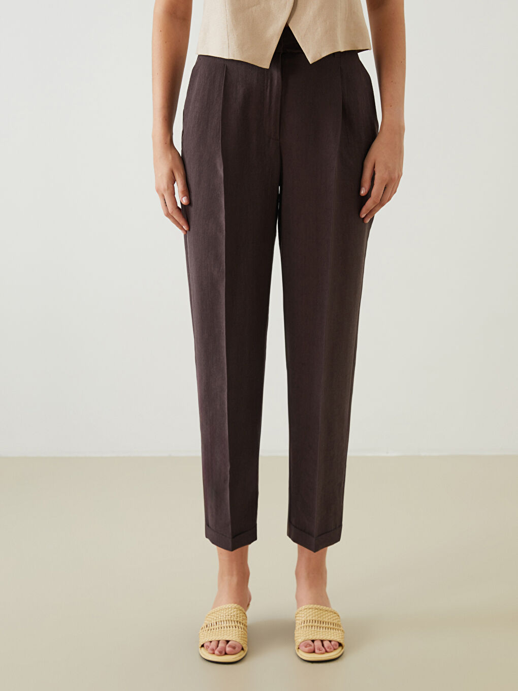 Kahverengi Loose Fit Cigarette Kadın Pantolon-1