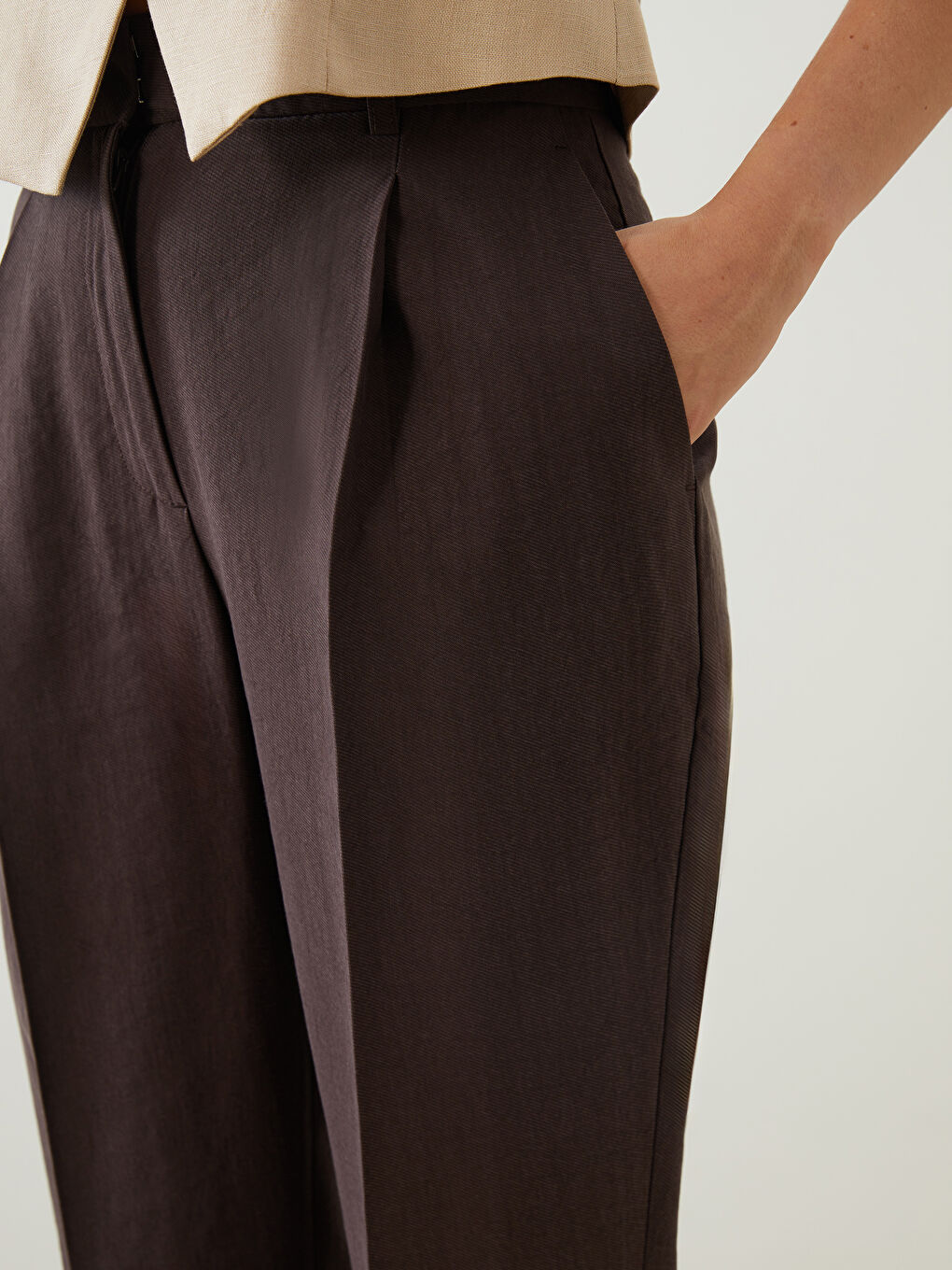 Kahverengi Loose Fit Cigarette Kadın Pantolon-2