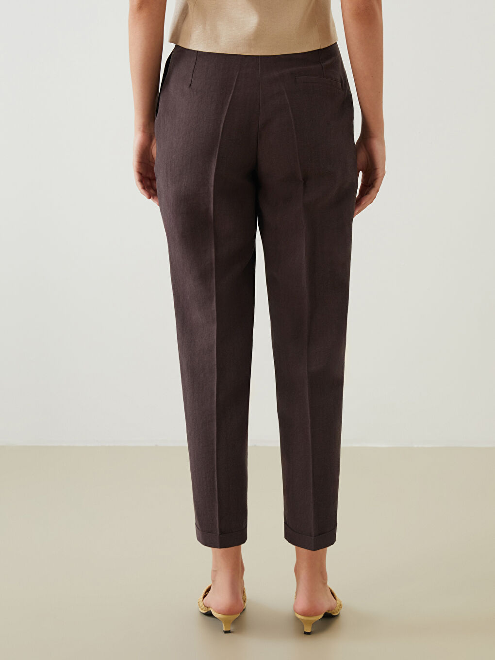 Kahverengi Loose Fit Cigarette Kadın Pantolon-3