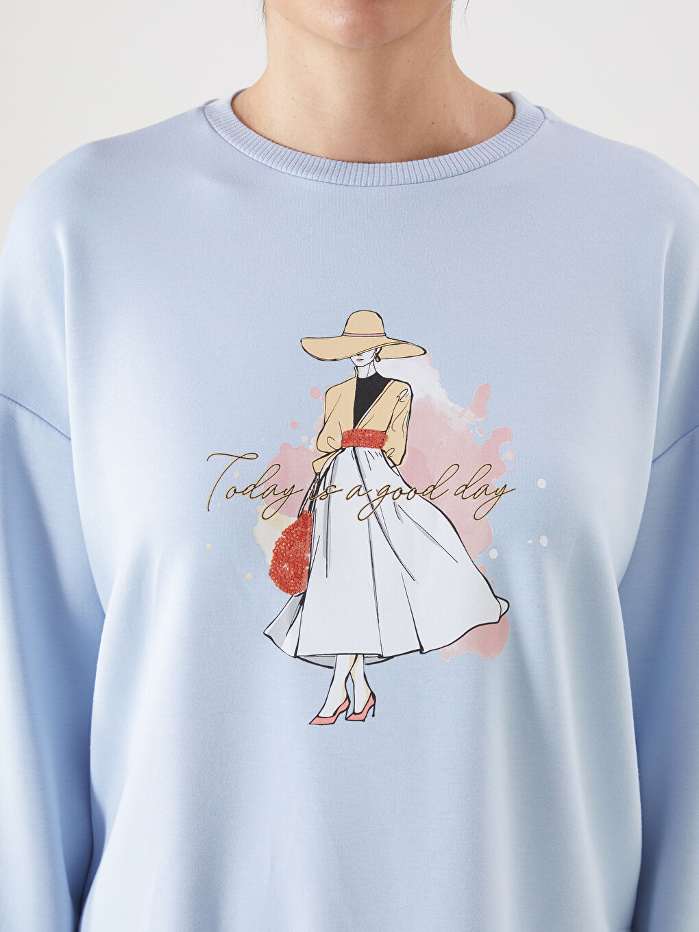 Mavi Baskılı Oversize Kadın Sweatshirt Tunik-2