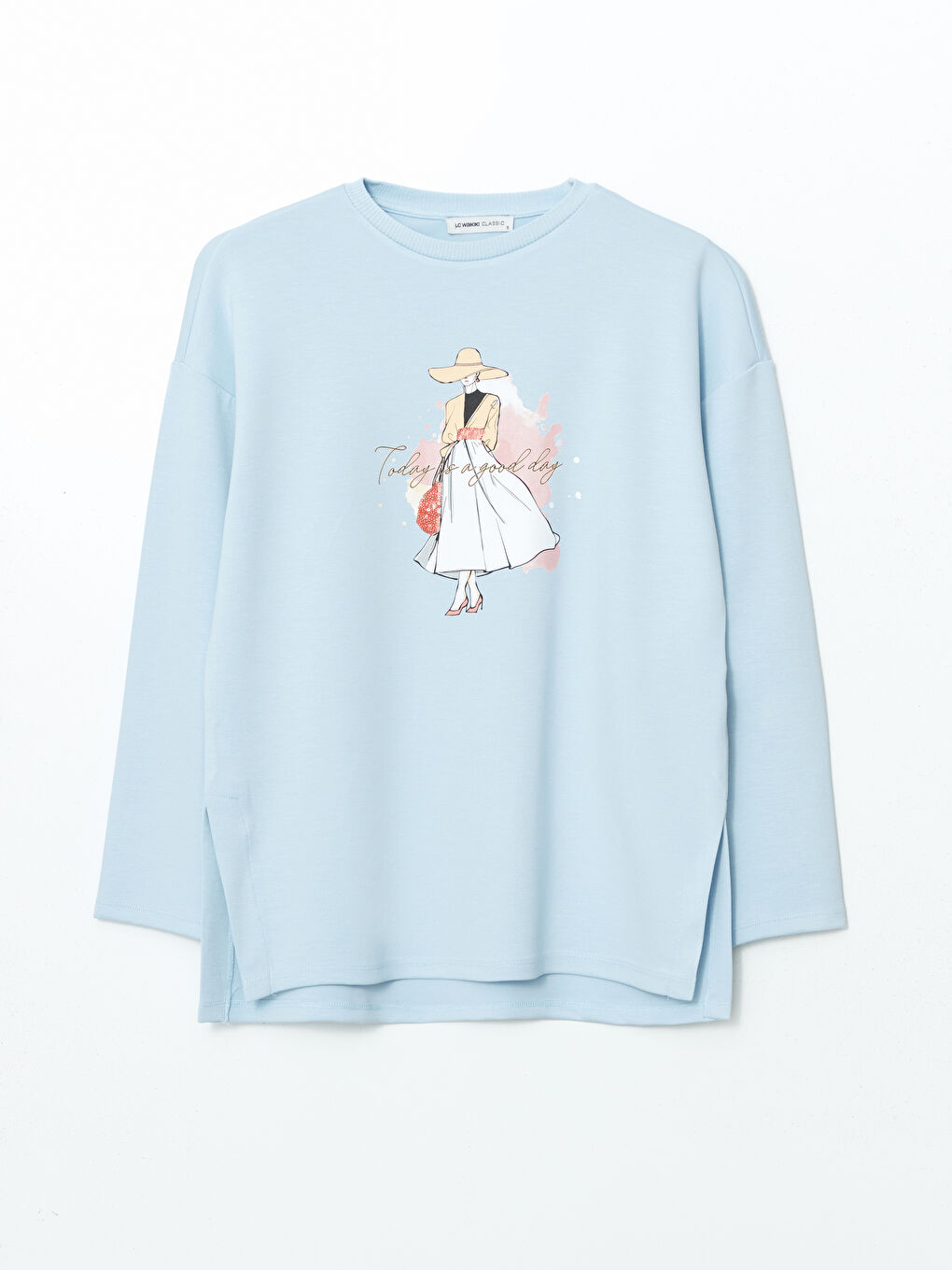 Mavi Baskılı Oversize Kadın Sweatshirt Tunik-4