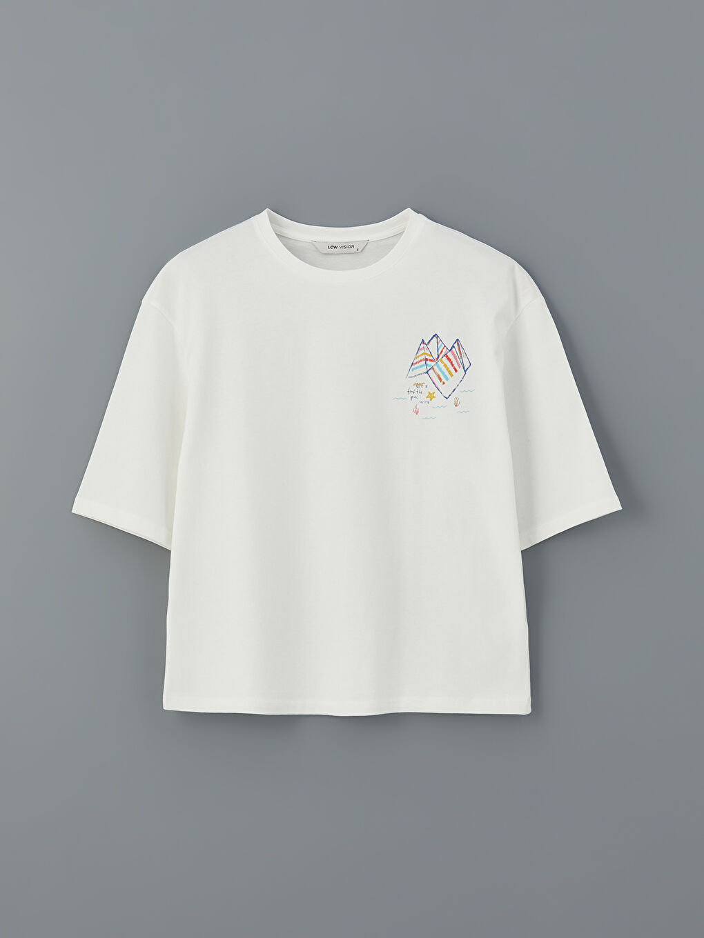 Ekru Bisiklet Yaka Baskılı Kadın Tişört-4