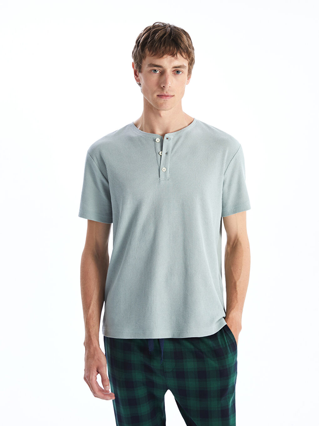 Crew Neck Short Sleeve Men's Pajama Top -S5NL97Z8-FGT