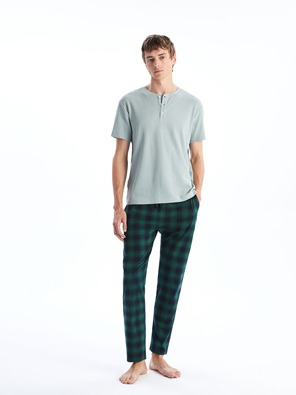 Crew Neck Short Sleeve Men's Pajama Top -S5NL97Z8-FGT
