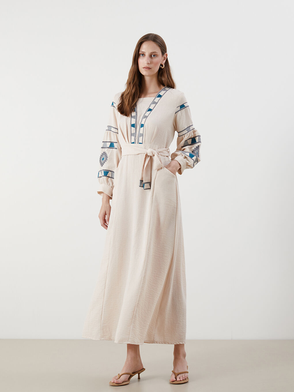 Shawl Collar Patterned Dress