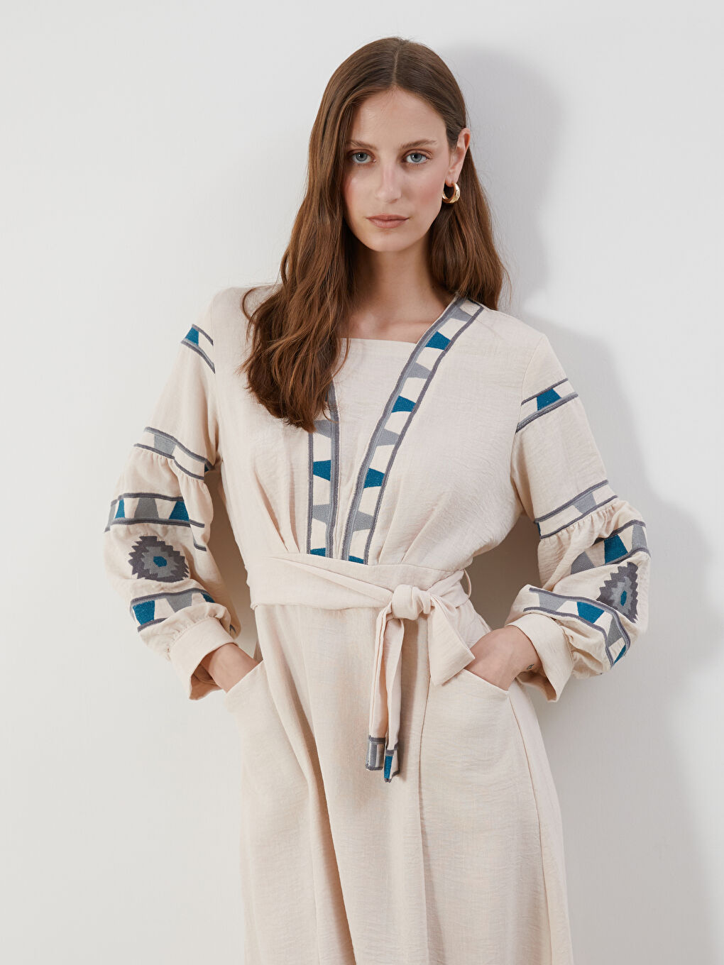 Shawl Collar Patterned Dress-1