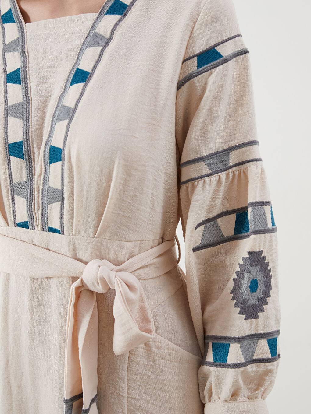 Shawl Collar Patterned Dress-2