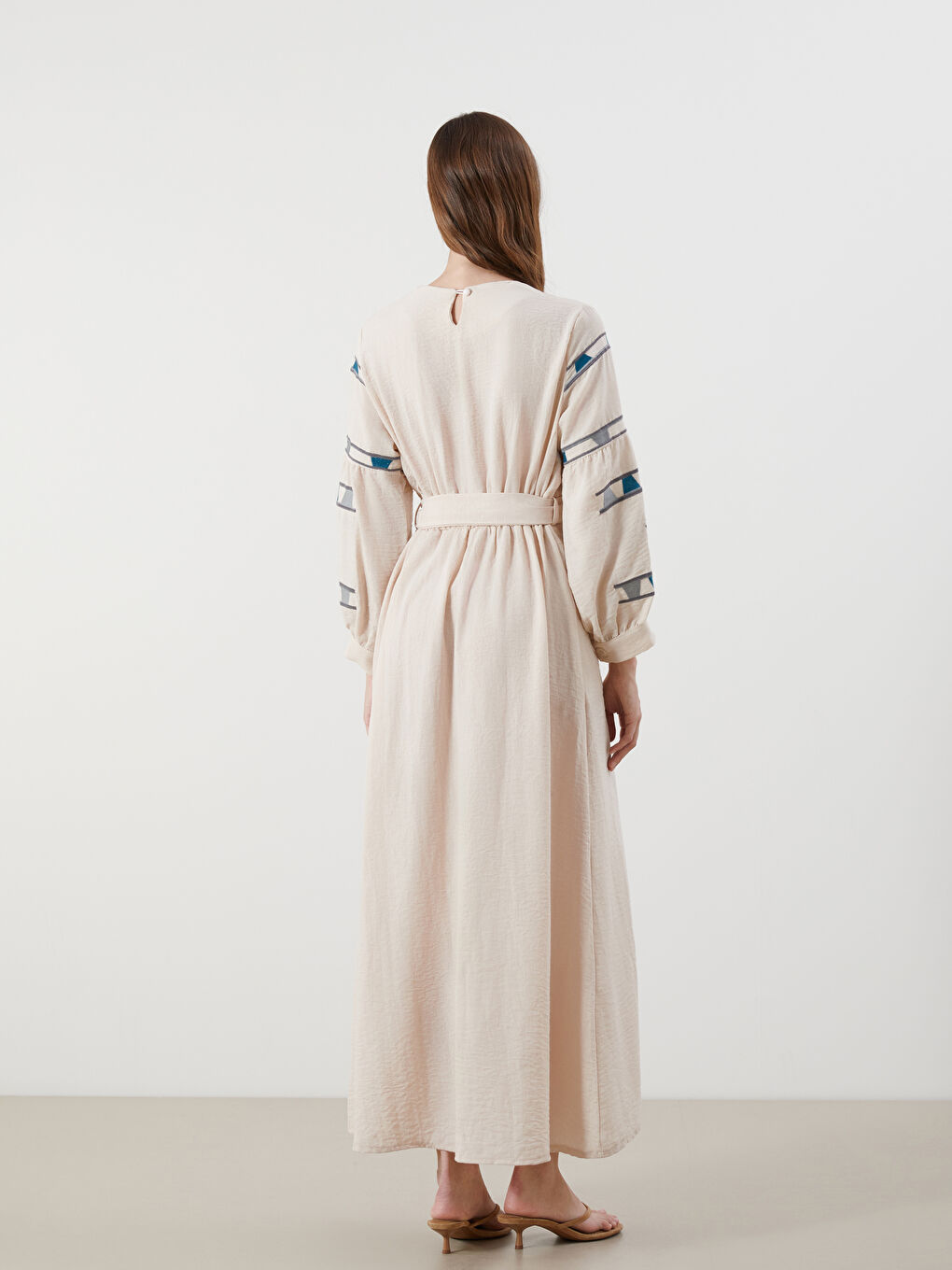 Shawl Collar Patterned Dress-3