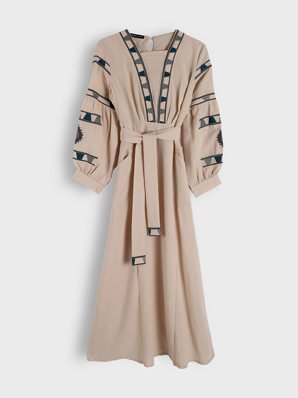 Shawl Collar Patterned Dress-4