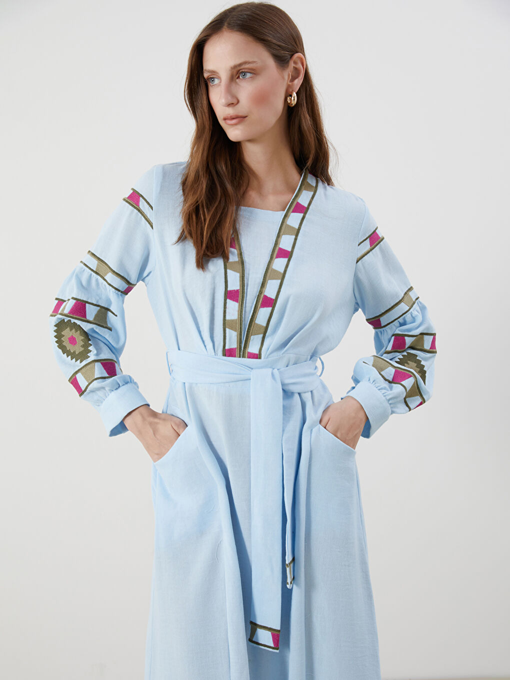 Shawl Collar Patterned Dress-1