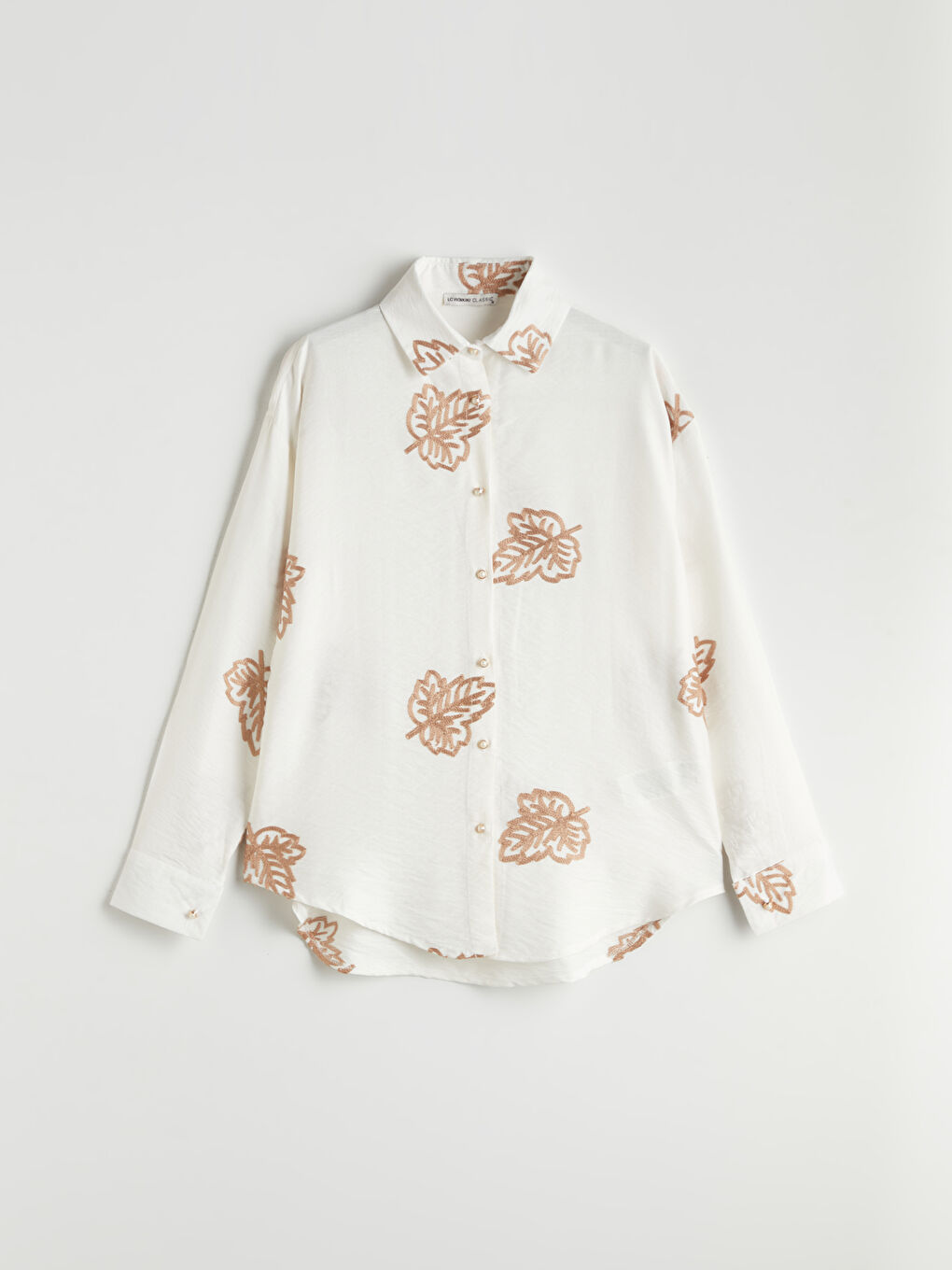 Leaf Embroidered Oversize Women's Shirt-4