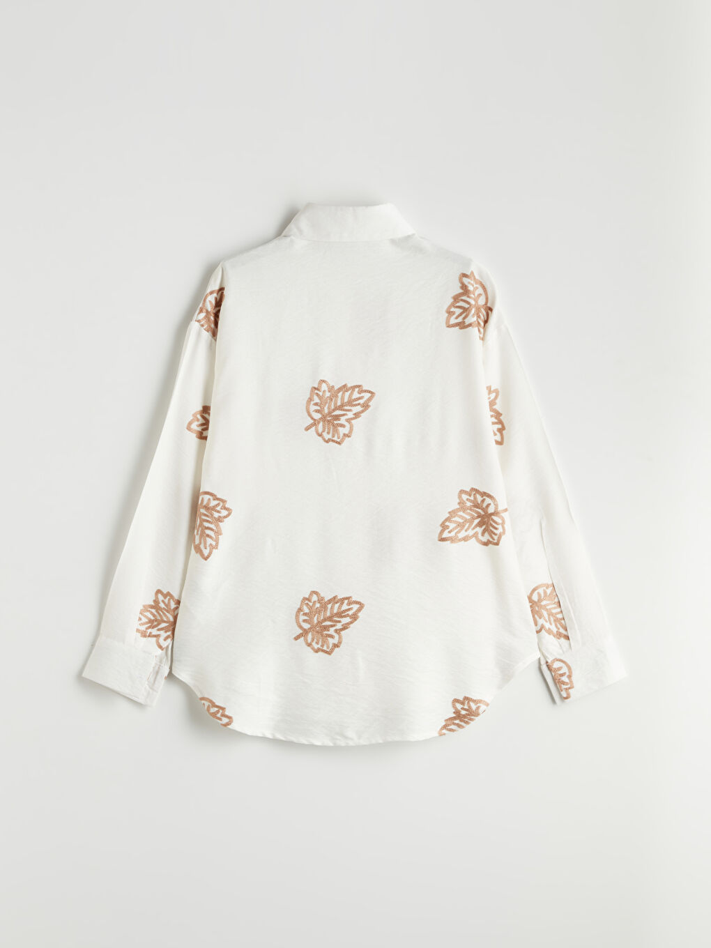 Leaf Embroidered Oversize Women's Shirt-5