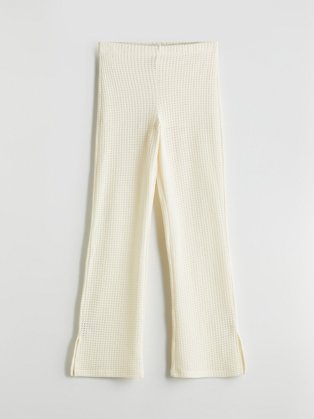 Ekru Beli Lastikli Kendinden Desenli Kadın Pantolon-4