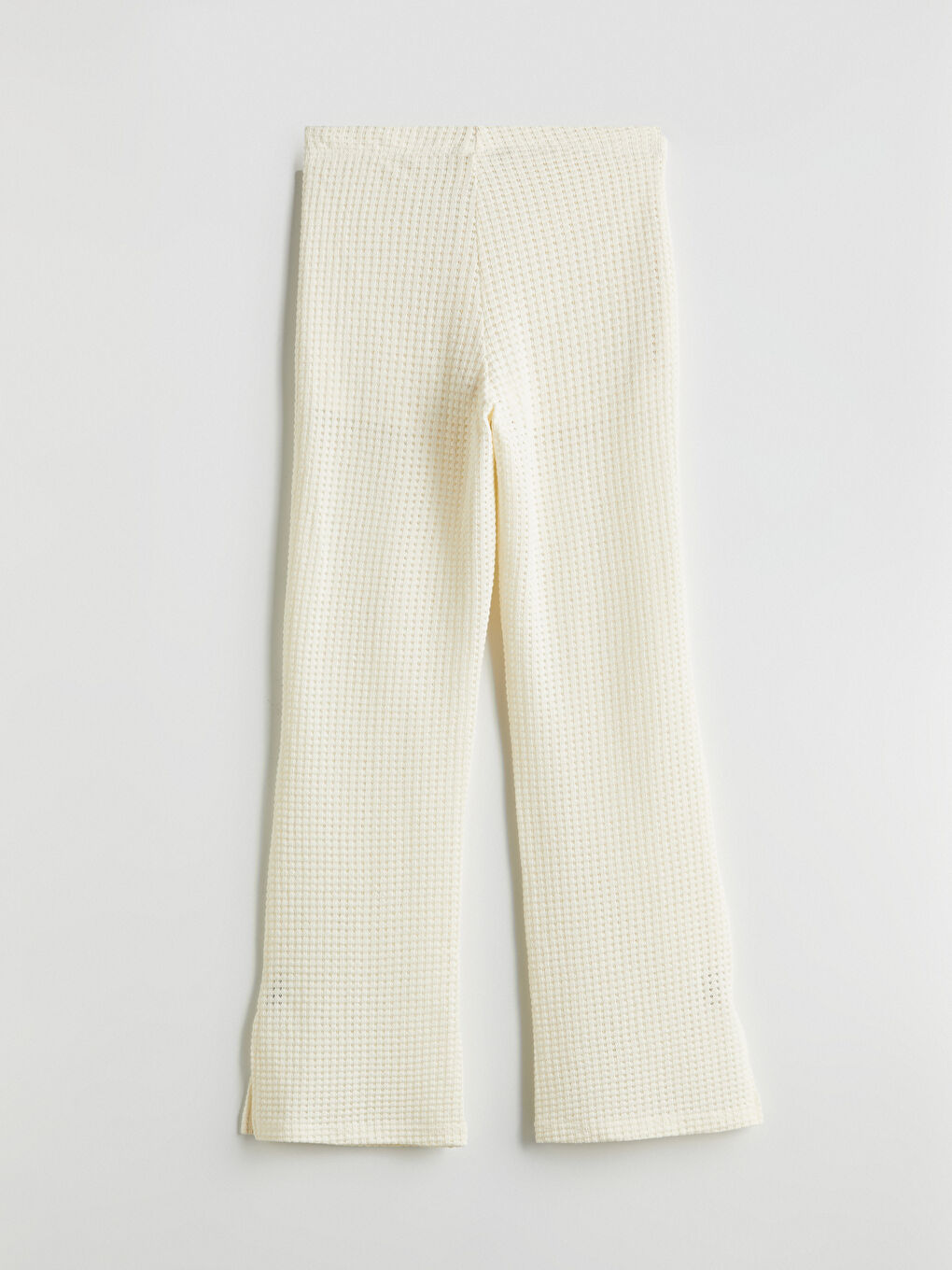 Ekru Beli Lastikli Kendinden Desenli Kadın Pantolon-5