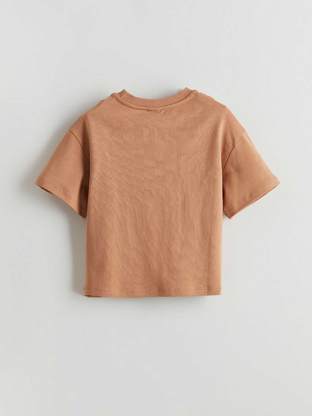 Kahverengi Bisiklet Yaka Kız Çocuk Tişört-1