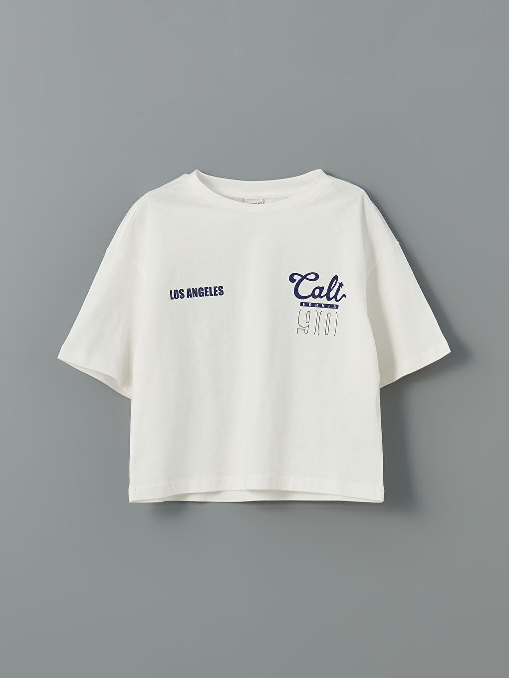 Ekru Bisiklet Yaka Los Angeles Baskılı Kız Çocuk Tişört