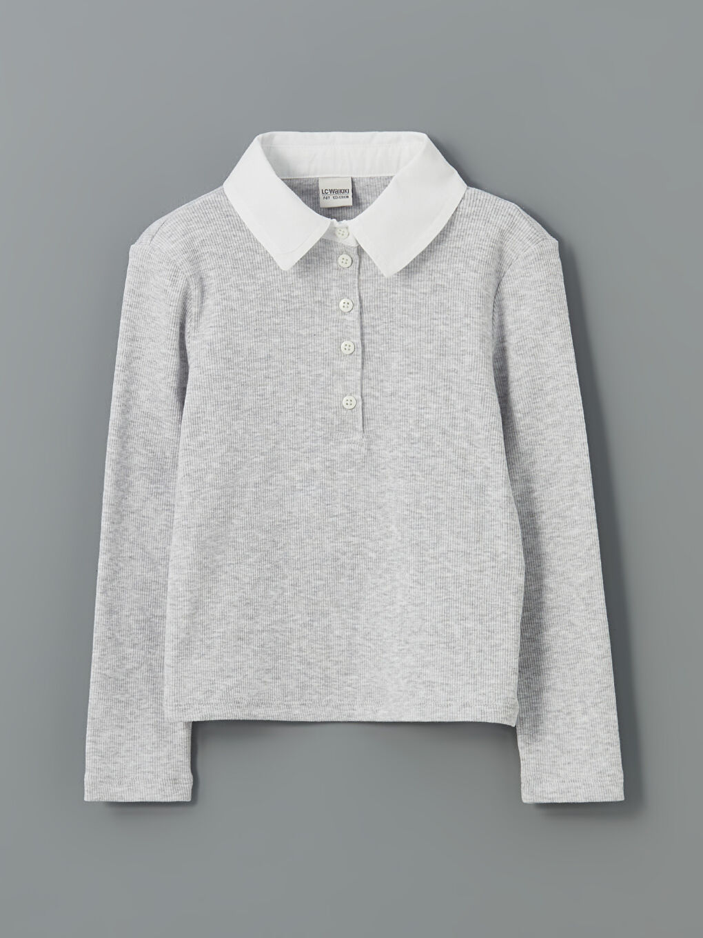 Gri Polo Yaka Kız Çocuk Tişört