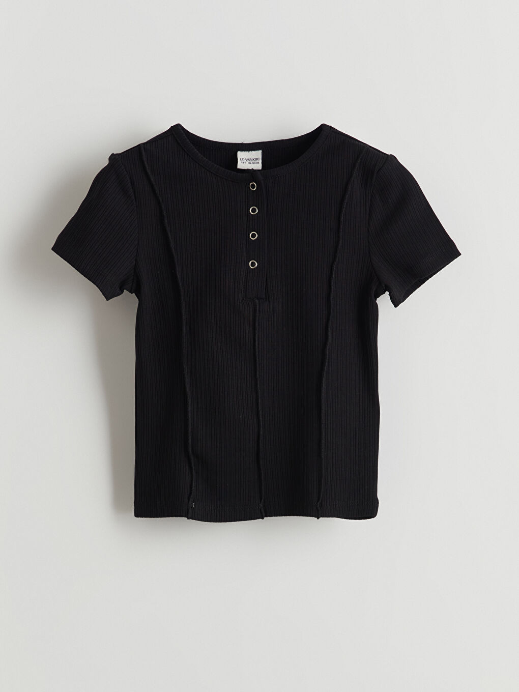 Siyah Bisiklet Yaka Kız Çocuk Tişört