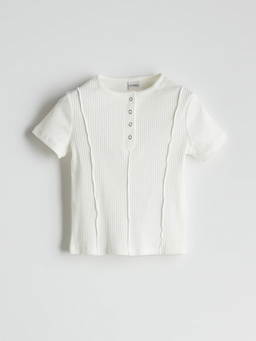 Ekru Bisiklet Yaka Kız Çocuk Tişört