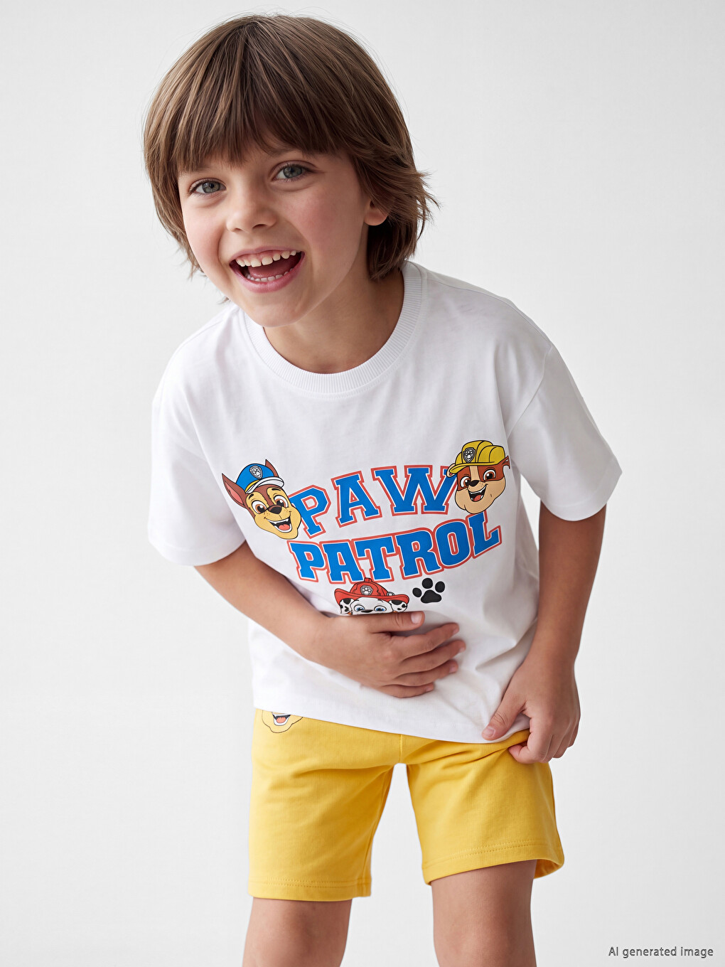 Beyaz Paw Patrol Baskılı Erkek Çocuk Tişört ve Şort 2'li-1