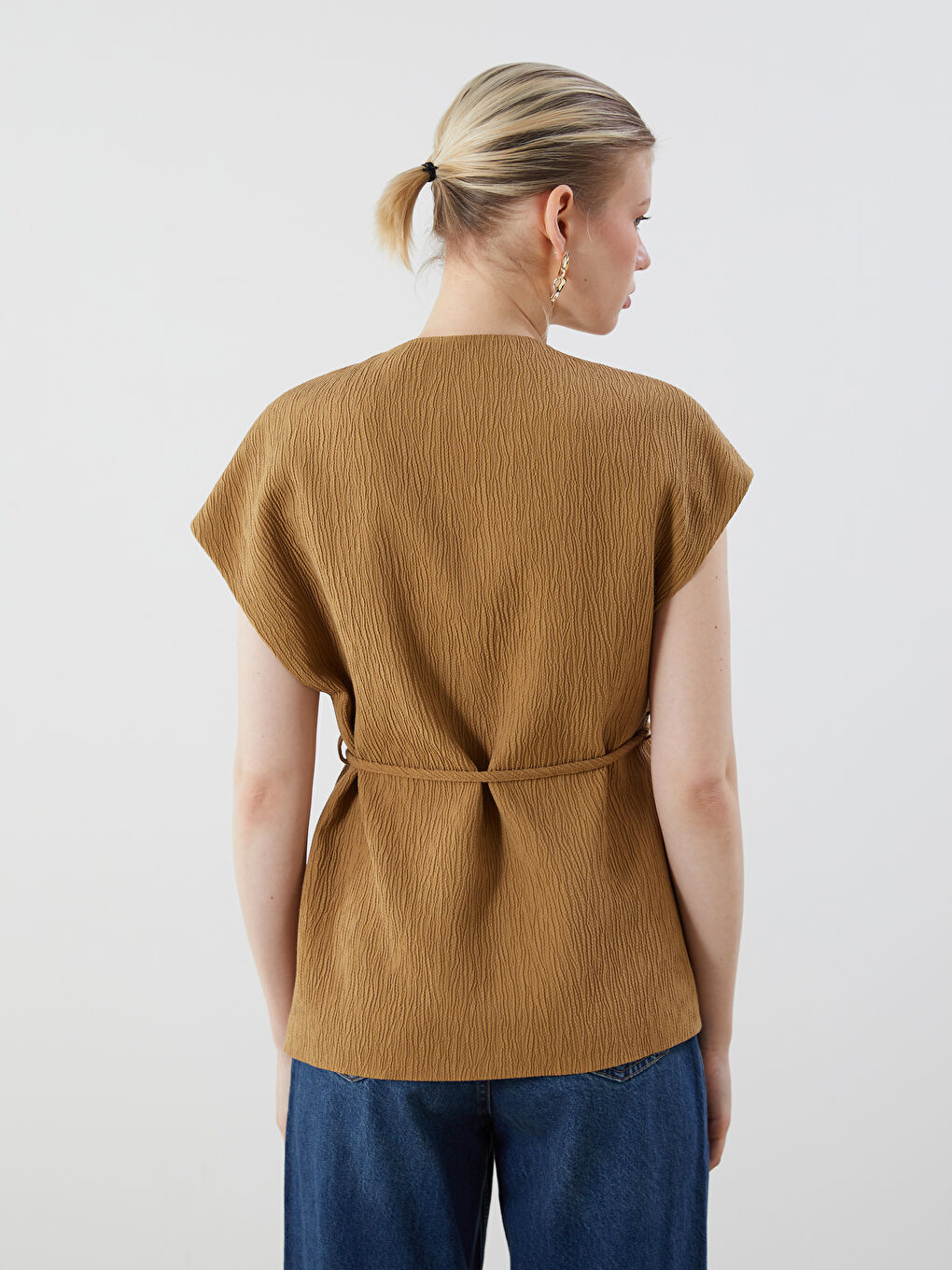 Haki Kruvaze Yaka Dokulu Kadın Klasik Yelek-3