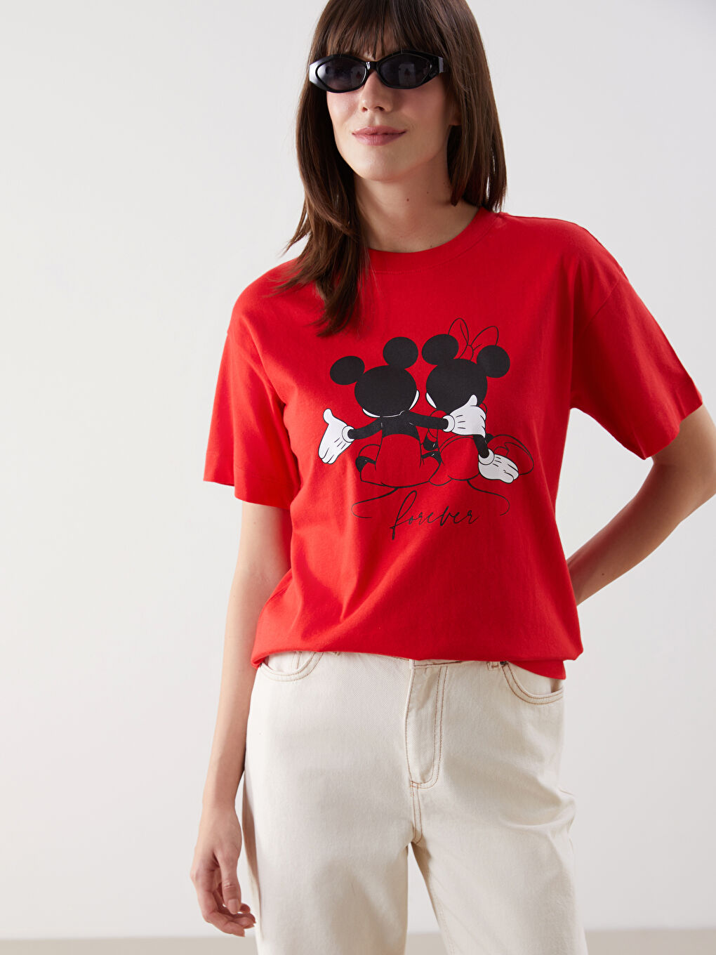 Crew Neck Mickey Mouse Printed Women's T-Shirt -S5NN40Z8-GZX