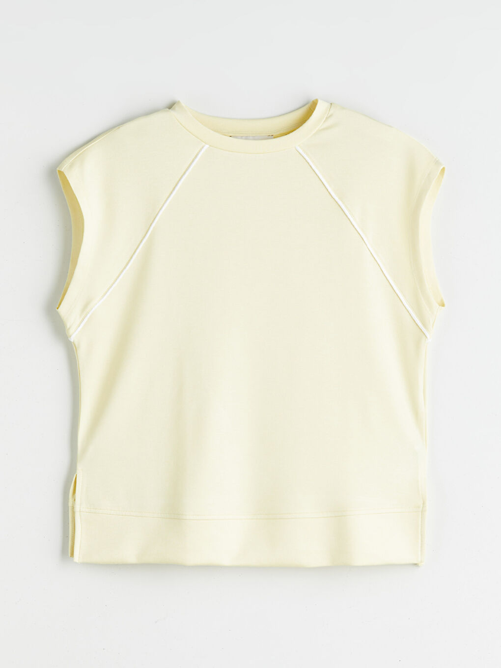 Sarı Bisiklet Yaka Oversize Kadın Tişört-4