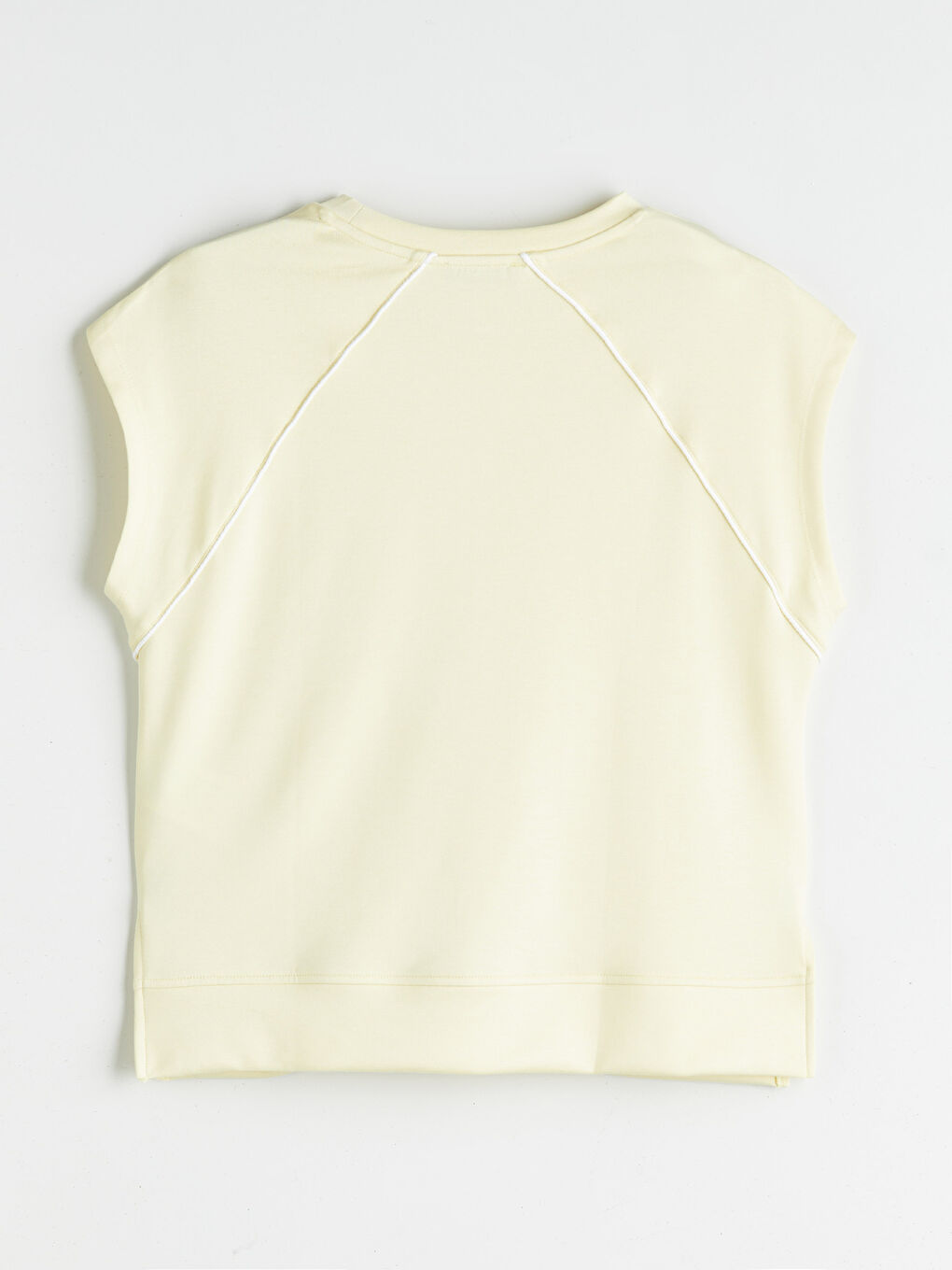 Sarı Bisiklet Yaka Oversize Kadın Tişört-5