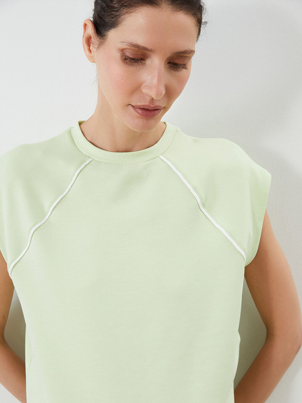 Yeşil Bisiklet Yaka Oversize Kadın Tişört