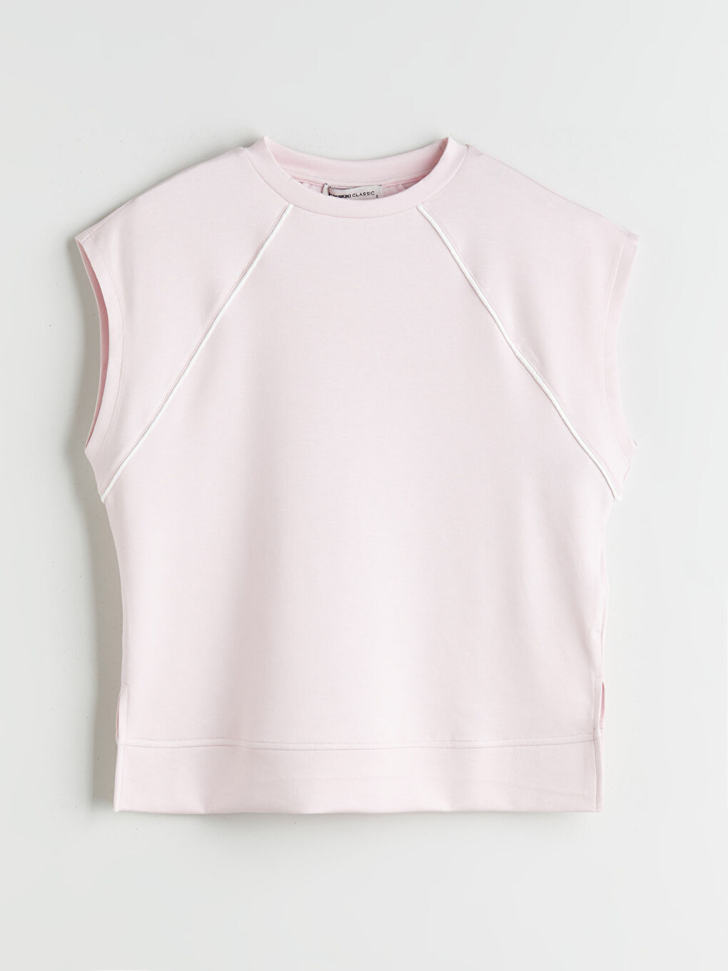 Pembe Bisiklet Yaka Oversize Kadın Tişört-4