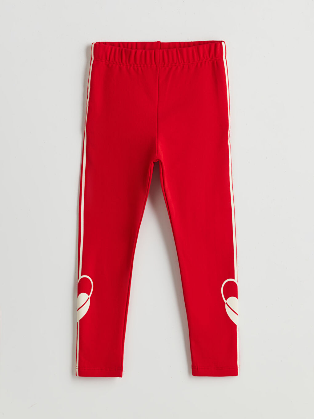 Kırmızı Beli Lastikli Baskılı Kız Çocuk Tayt