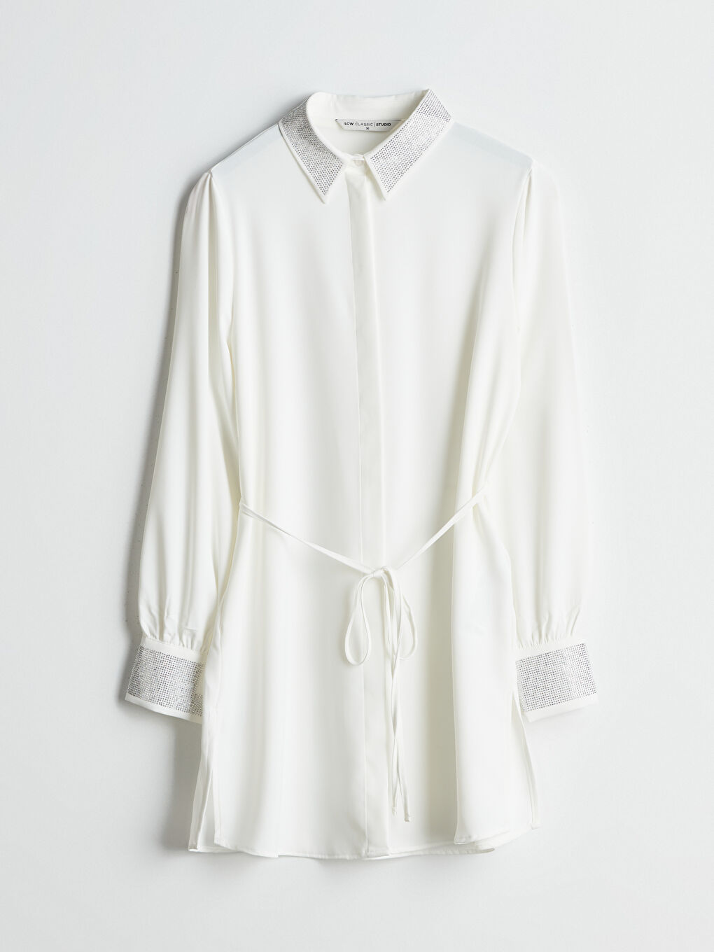 Beyaz Parlak Taşlı Kadın Gömlek Tunik-4