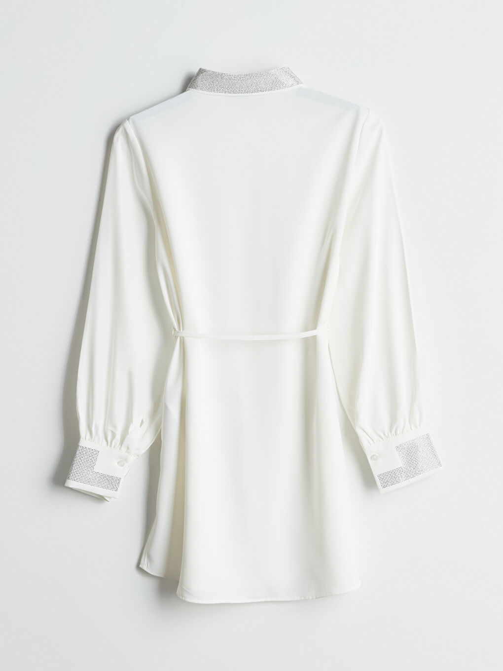 Beyaz Parlak Taşlı Kadın Gömlek Tunik-5