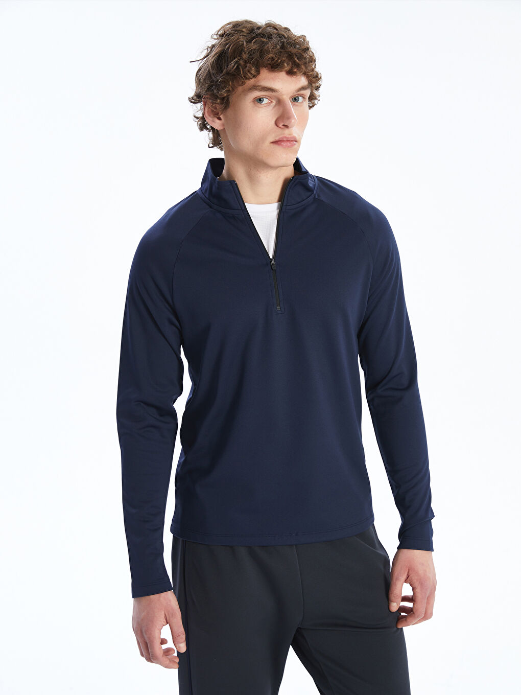 İndigo Fermuarlı Dik Yaka Uzun Kollu Erkek Sweatshirt