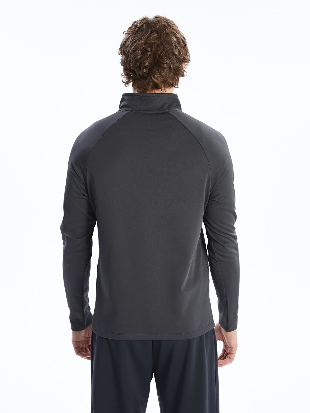 Gri Fermuarlı Dik Yaka Uzun Kollu Erkek Sweatshirt-3