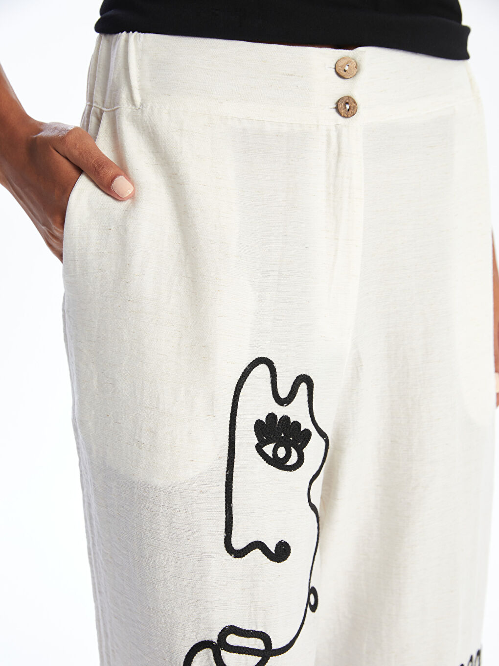 Elastic Waist Embroidered Women's Trousers-2