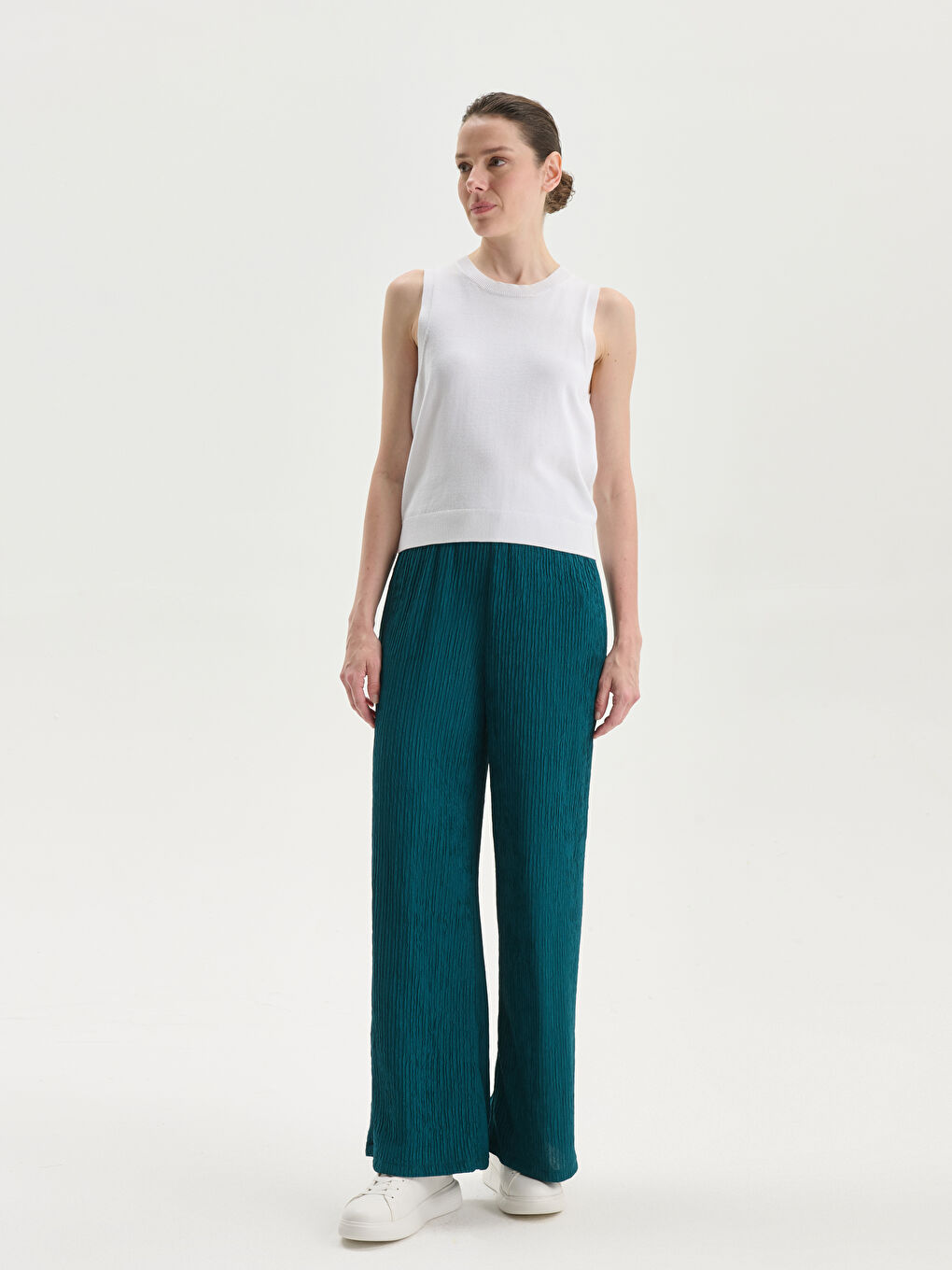 Elasticated Waist Textured Women's Trousers -S5NO06Z8-CZP