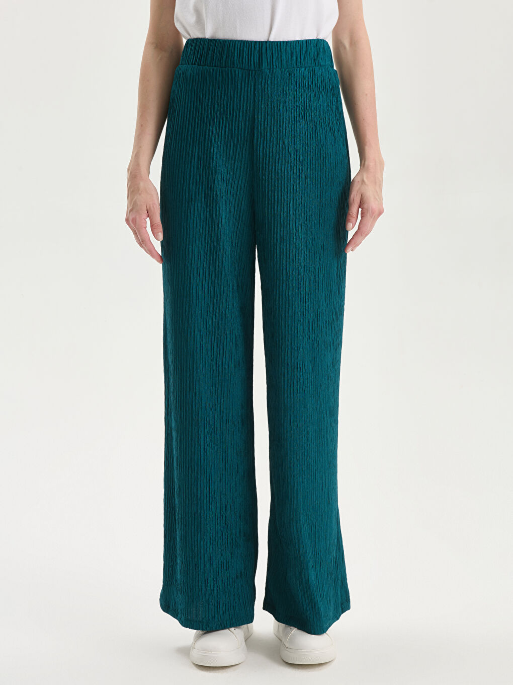 Elasticated Waist Textured Women's Trousers -S5NO06Z8-CZP