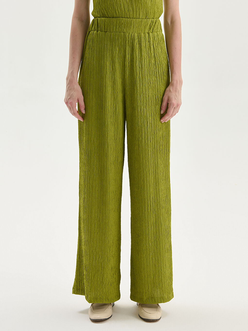 Elasticated Waist Textured Women's Trousers -S5NO06Z8-VA2