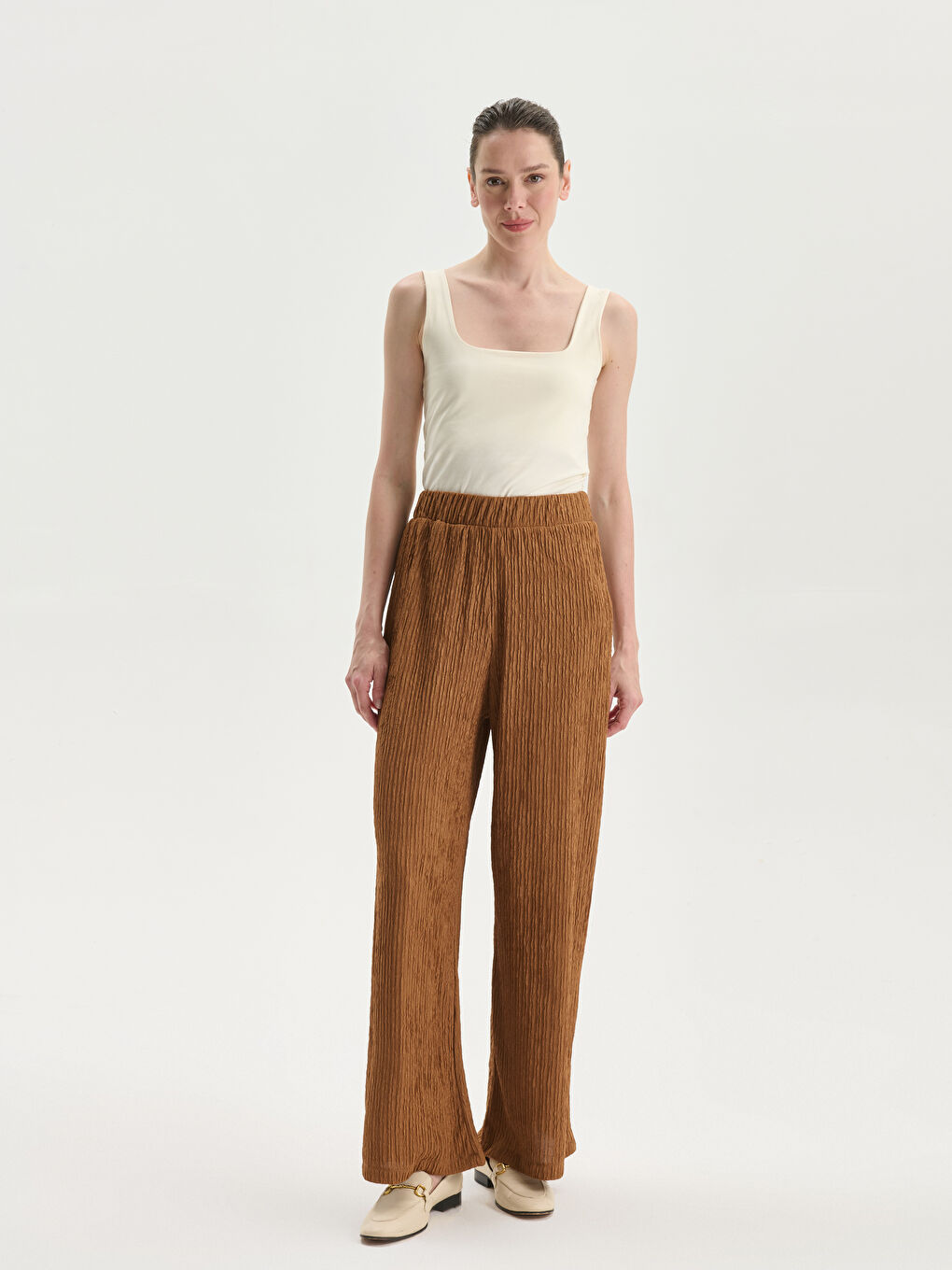 Elasticated Waist Textured Women's Trousers -S5NO06Z8-ZZ0
