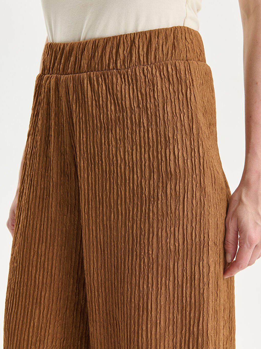 Elasticated Waist Textured Women's Trousers -S5NO06Z8-ZZ0