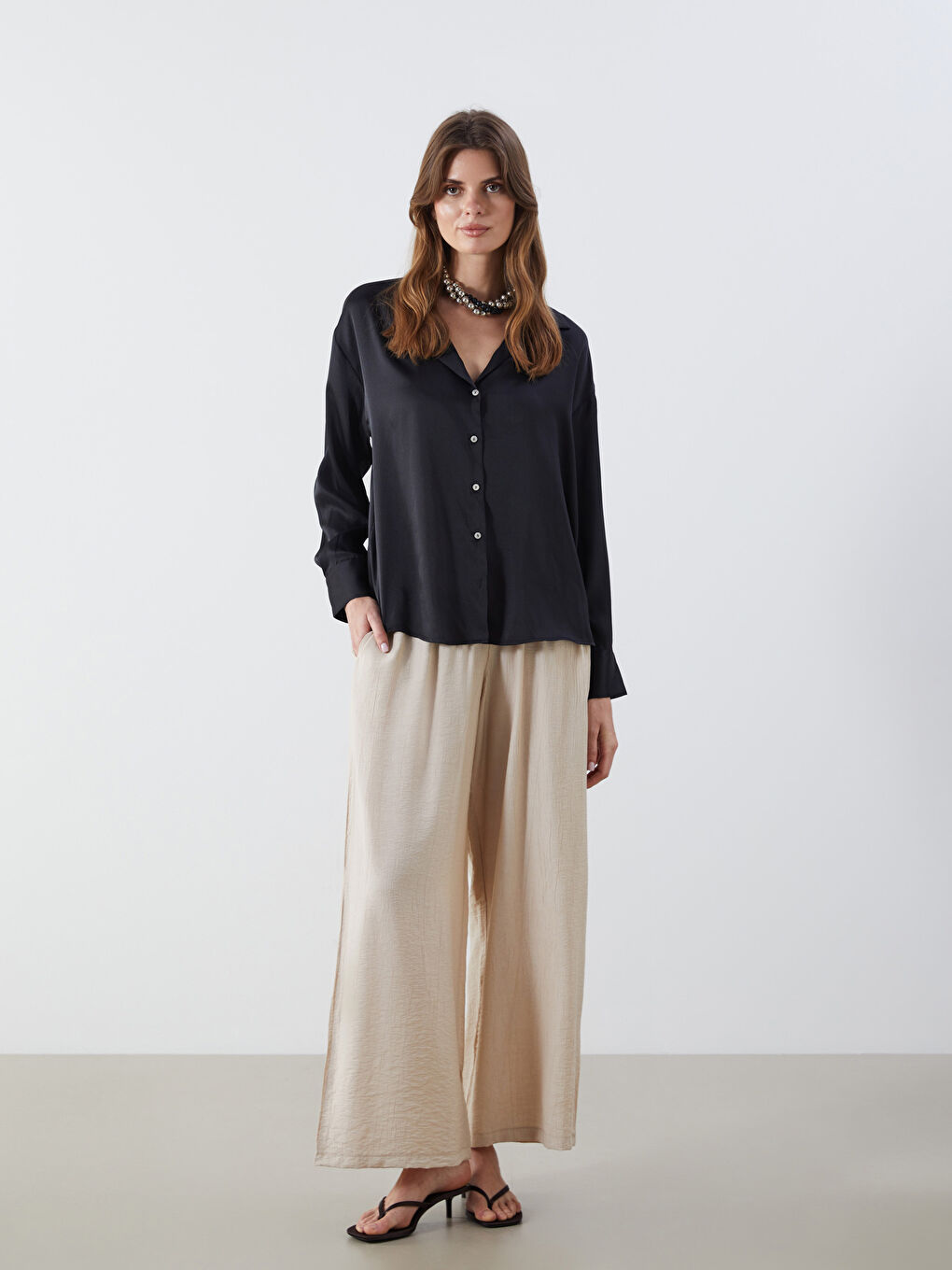 Elastic Waist Wide Leg Women's Trousers -S5NO07Z8-DS3