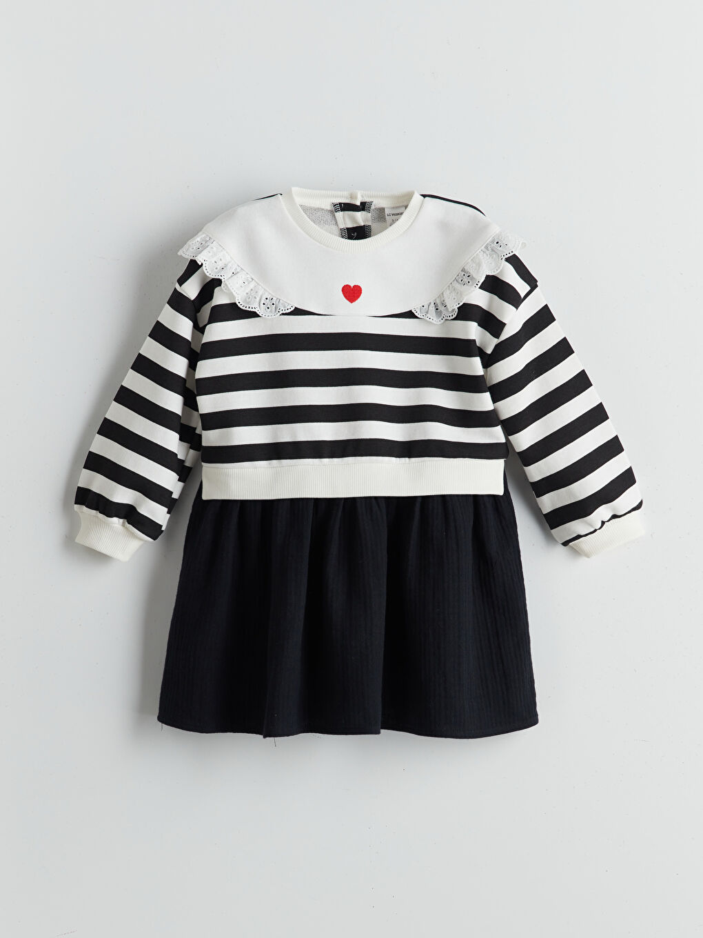 Siyah Bisiklet Yaka Çizgili Kız Çocuk Elbise