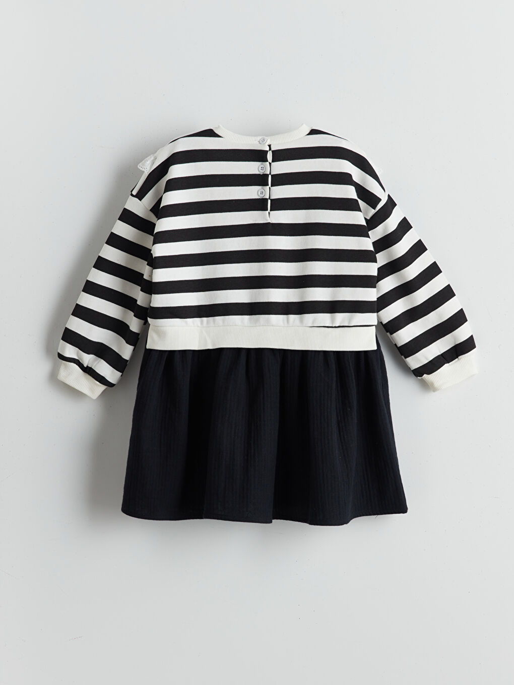 Siyah Bisiklet Yaka Çizgili Kız Çocuk Elbise-1