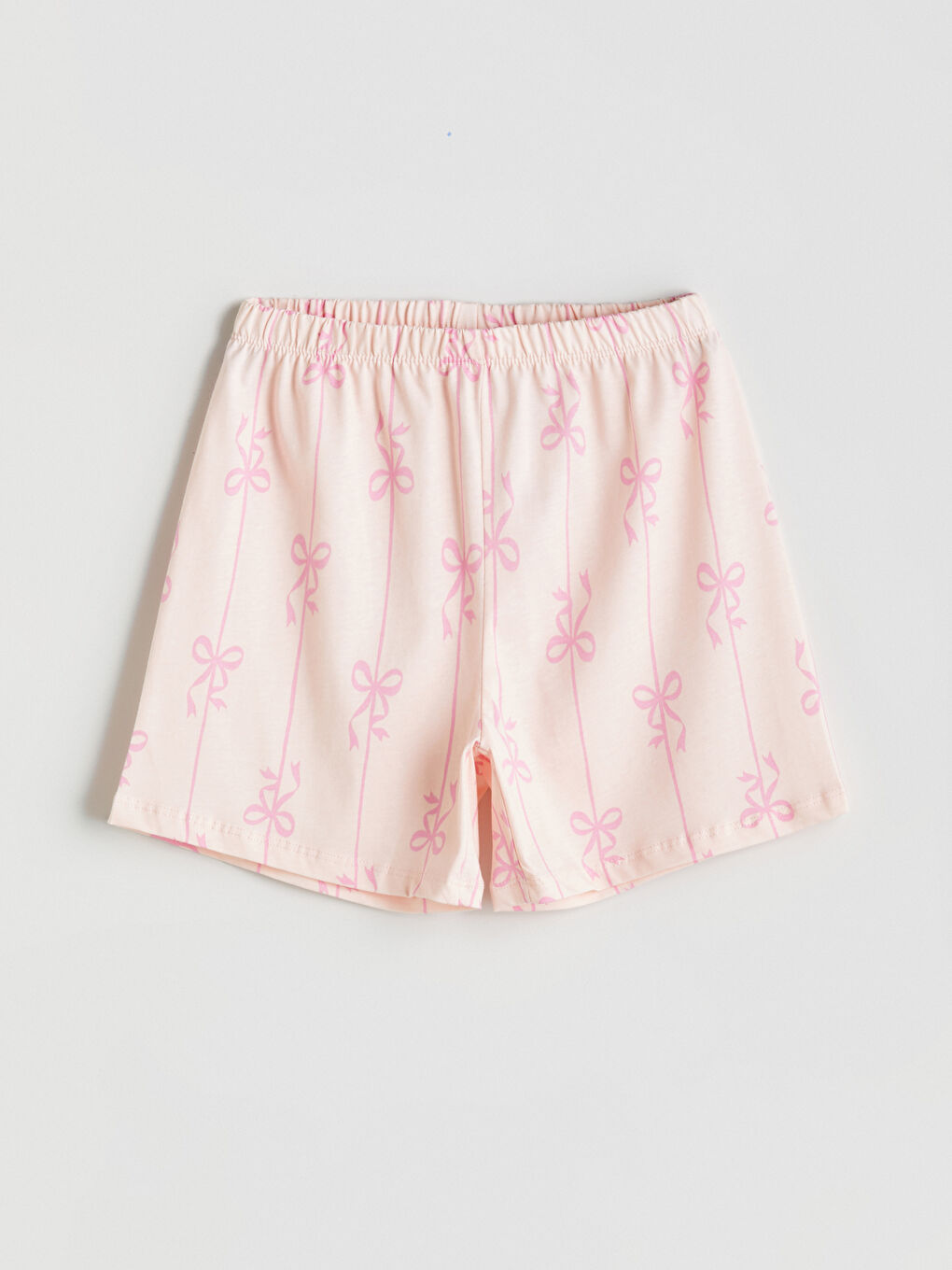 Pembe Beli Lastikli Fiyonk Baskılı Kız Çocuk Pijama Şort