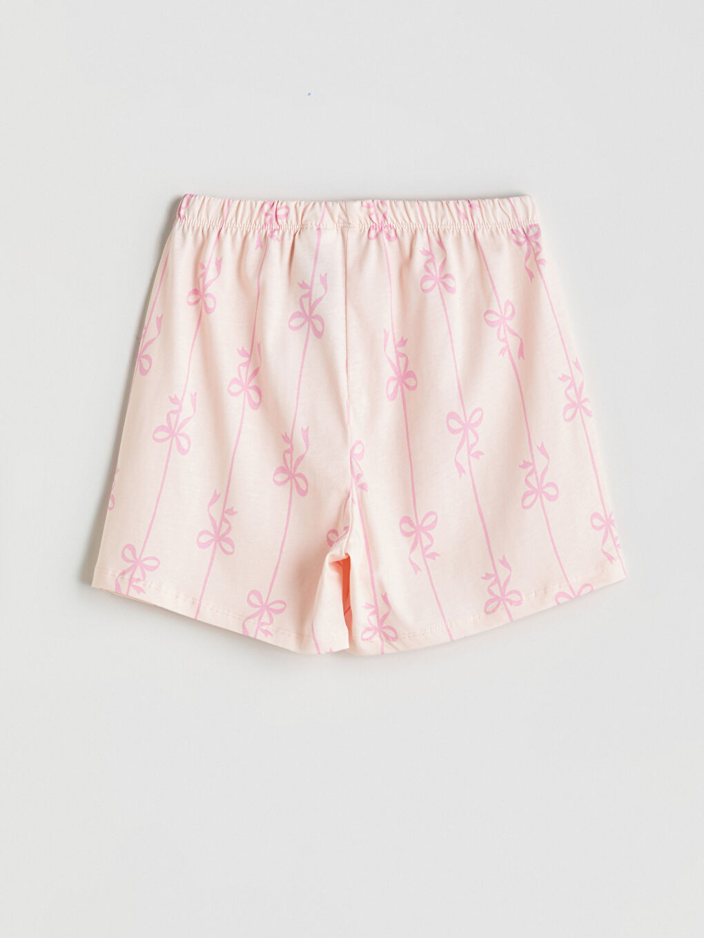 Pembe Beli Lastikli Fiyonk Baskılı Kız Çocuk Pijama Şort-2