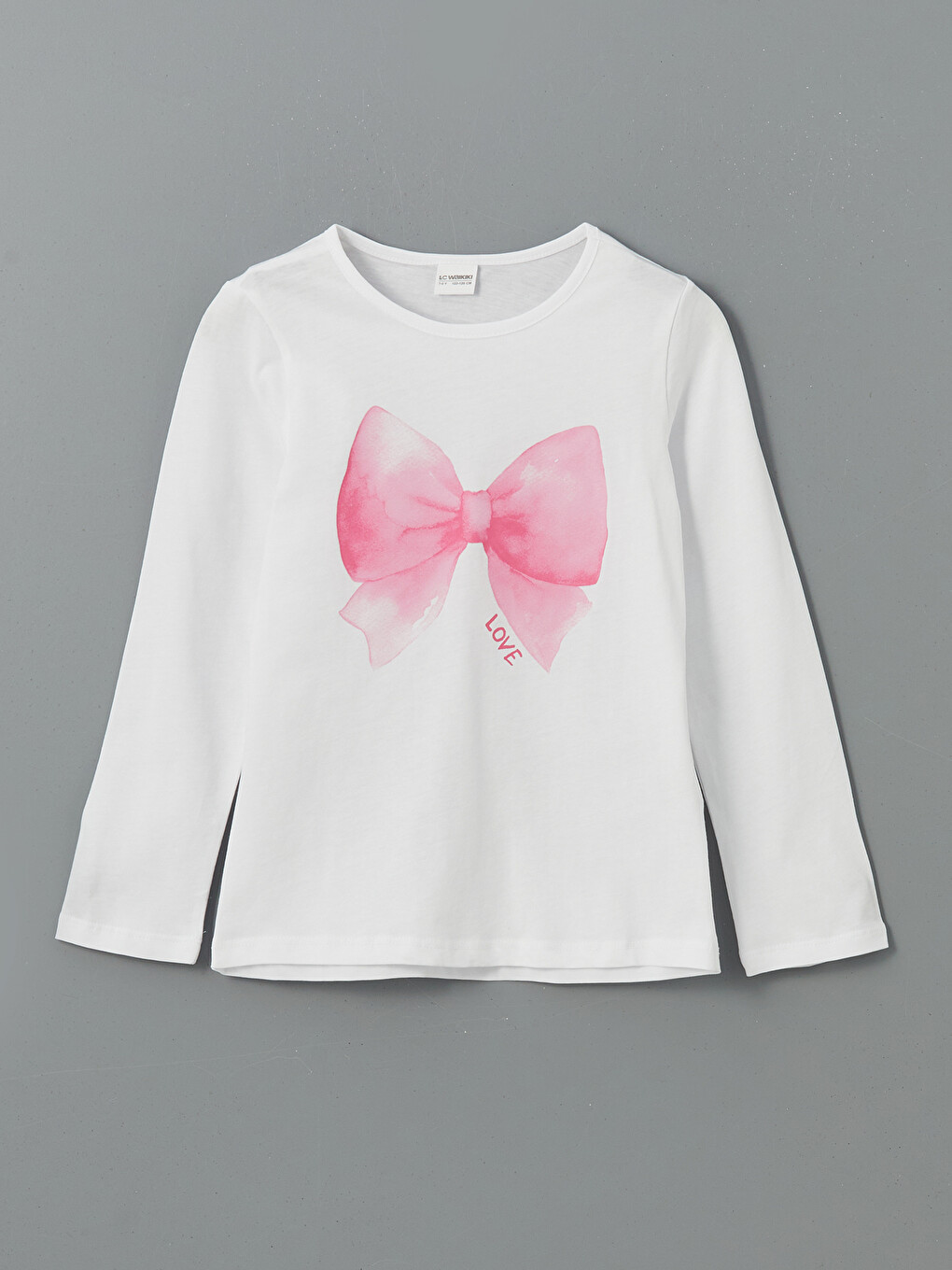 Beyaz Fiyonk Baskılı Kız Çocuk Pijama Üstü